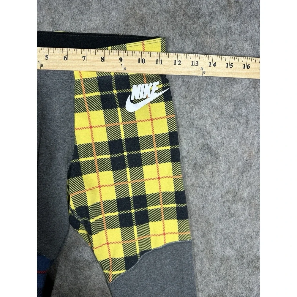 Nike Sportswear Plaid Patchwork Leggings Womens XS Gray Yellow Blue BV4633-071
